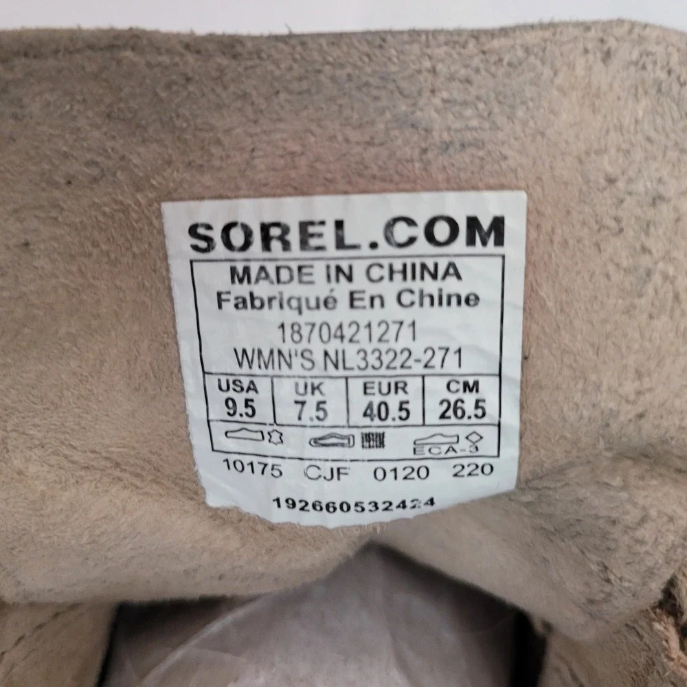 Sorel Evie Sport Lace Leather Boots Womens 9.5 Grey Suede Wedge NL3322-271
